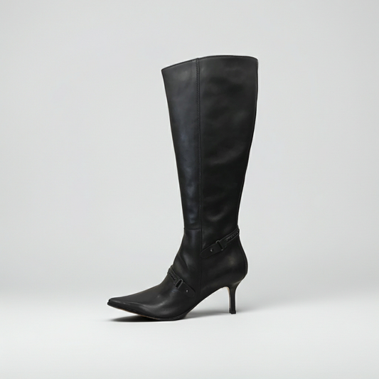 Stivali con tacco a spillo NeroGiardini 00543 Vera Pelle, Cerniera zip, Elastico, Strass - Colore Nero