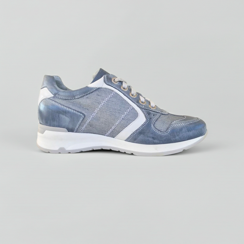 Sneakers Donna NeroGiardini P207022D Vera Pelle e Tessuto Blu Navy e Bianco, 39 EU