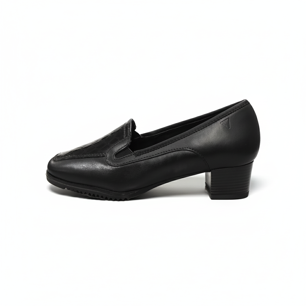 Scarpe Donna Cinzia Soft Art 5398 - Tacco a Blocco 3 cm, Elastici Laterali, Vera Pelle, Vernice in Stampa Cocco Nero