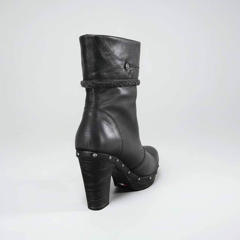 Stivaletti Neri Donna NeroGiardini Tacco 9 cm con Plateau, Cerniera Laterale, Borchie, Pelliccetta Grigia – Art. A207841D