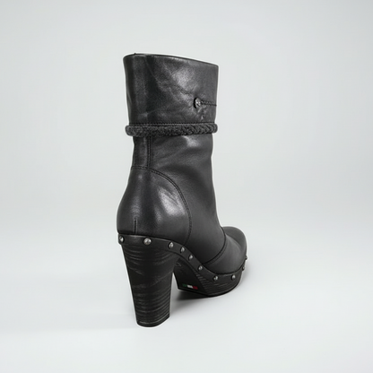 Stivaletti Neri Donna NeroGiardini Tacco 9 cm con Plateau, Cerniera Laterale, Borchie, Pelliccetta Grigia – Art. A207841D