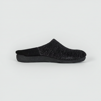 Pantofole Ciabatte Uomo in Velour Melange, Fodera e Soletta in Lana, Grigio, Plantare Estrabile