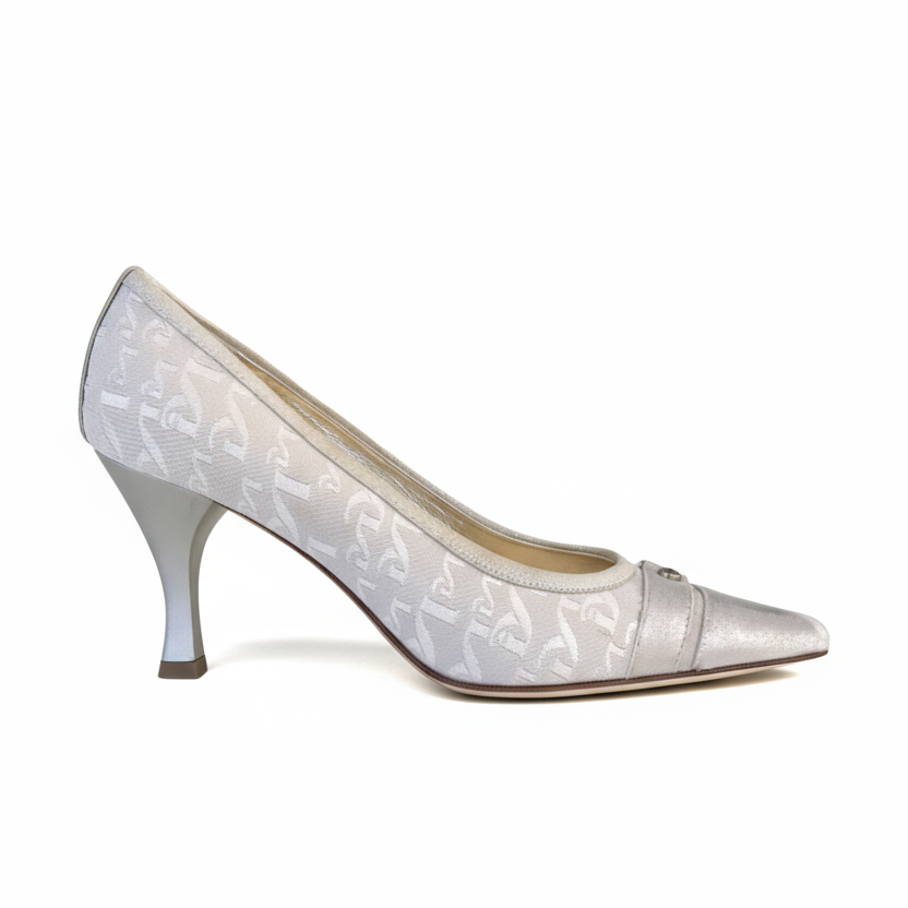 Décolleté a Punta Nero Giardini 00402 – Vera Pelle e Tessuto Monogram Platino | Cerimonia