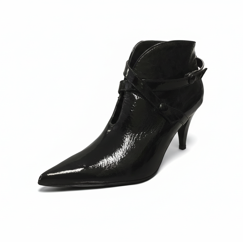 Tronchetti Eleganti Donna NeroGiardini 617E, Pelle Naplak, Vernice Nero, Chiusura Automatica