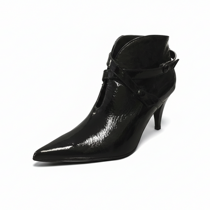 Tronchetti Eleganti Donna NeroGiardini 617E, Pelle Naplak, Vernice Nero, Chiusura Automatica
