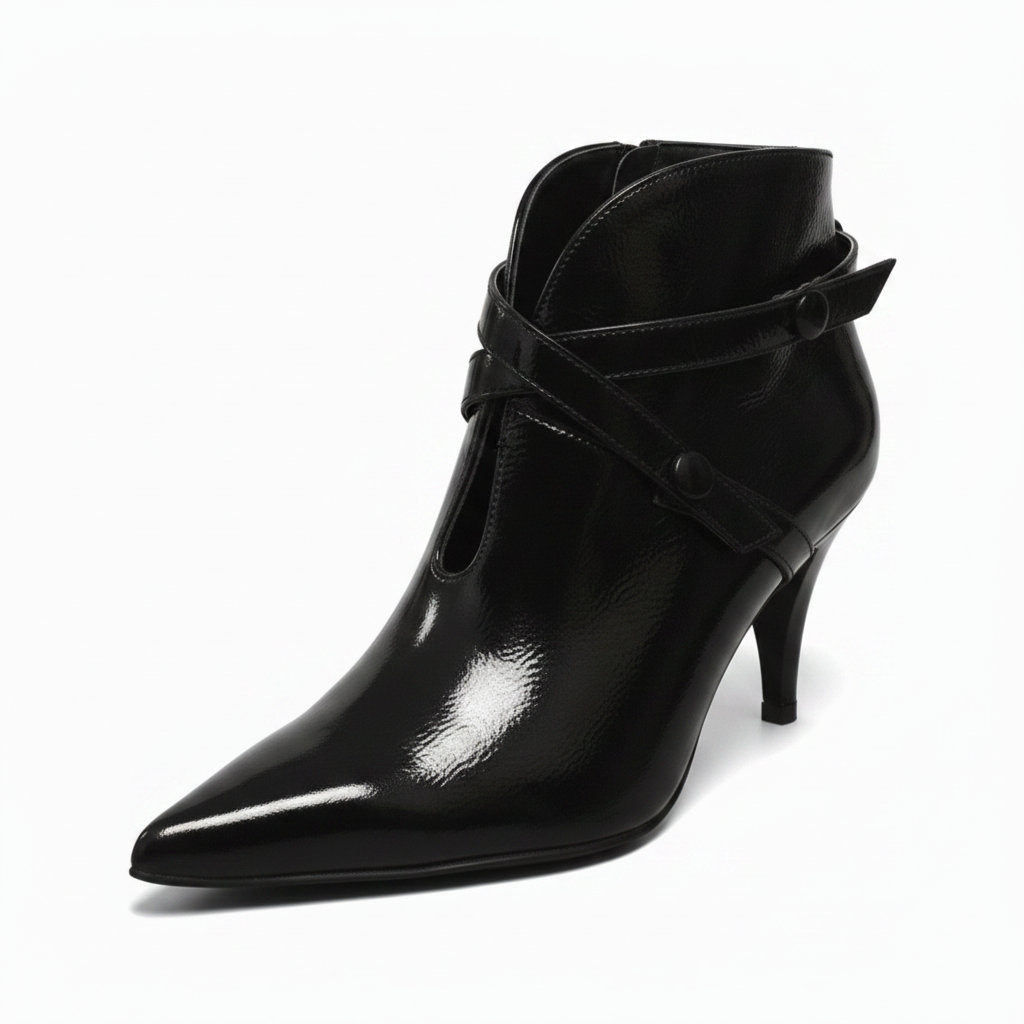 Tronchetti a punta Eleganti Donna NeroGiardini 617E, Pelle Naplak, Vernice Nero, Chiusura Automatica