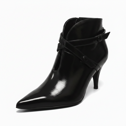 Tronchetti a punta Eleganti Donna NeroGiardini 617E, Pelle Naplak, Vernice Nero, Chiusura Automatica