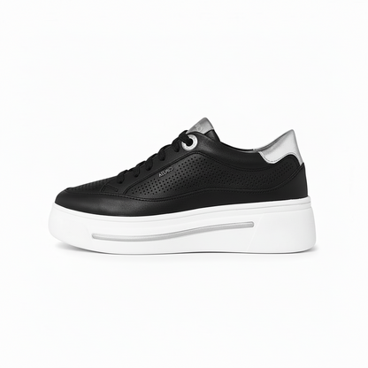 Sneakers Donna Cinzia Soft, Plantare Estraibile, Vera Pelle Nero Argento Platform IV1019258