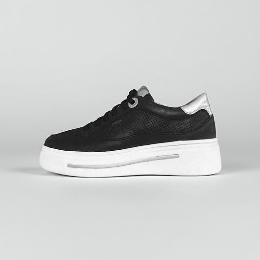 Sneakers Donna Cinzia Soft Vera Pelle Nero Argento Platform IV1019258