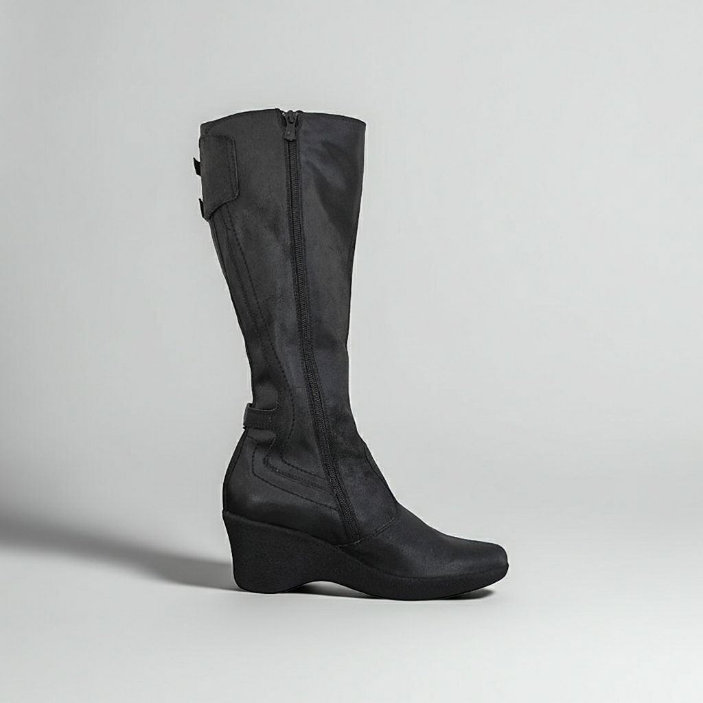 Stivali donna NeroGiardini, 00995, con zeppa, zip, fibbie, Vera Pelle, Nero