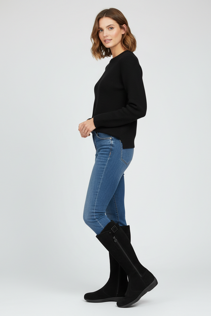 Stivali bassi Donna NeroGiardini A005102D Vera Pelle Scamosciata, Fondo gomma, Cerniera Zip - Colore Nero