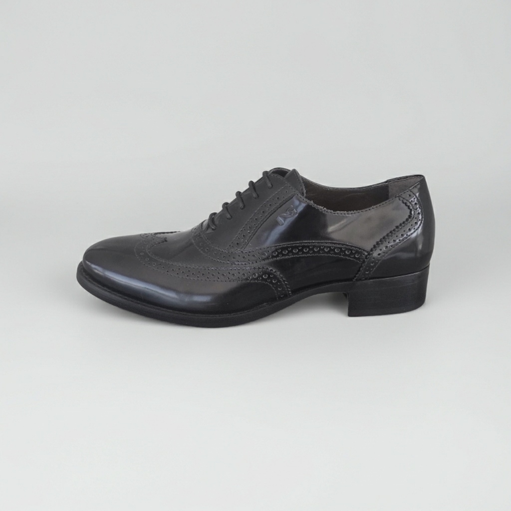 Scarpe Inglesine Donna NeroGiardini A513350D Stile Oxford, Tacco basso, Vera Pelle Abrasivata, Nero - Numero 36