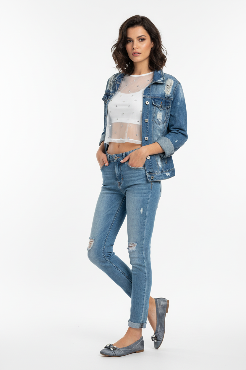 Ballerine NeroGiardini P207072D Vera Pelle Blu Avio con Pietre Argento
