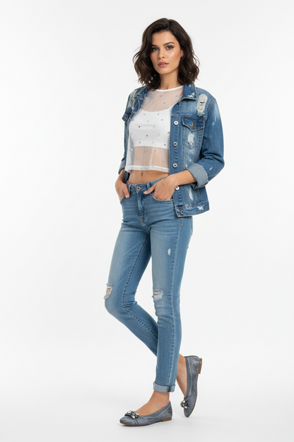 Ballerine NeroGiardini P207072D Vera Pelle Blu Avio con Pietre Argento