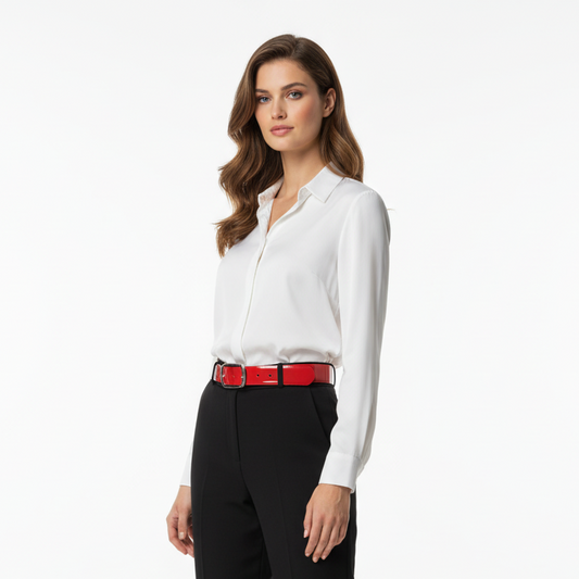 NeroGiardini Cintura Donna Rosso Corallo Vera Pelle Lucida P350738D