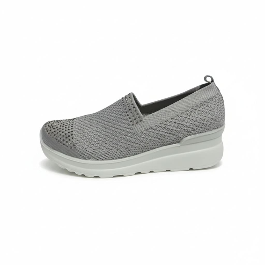 Sneakers Donna CO.Moda Comfort 665 Tela Traspirante Elasticizzata Grigio con Strass Slip-On