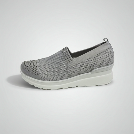 Sneakers Donna CO.Moda Comfort 665 Tela Traspirante Elasticizzata Grigio con Strass Slip-On