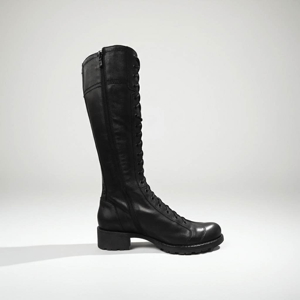 Stivali Anfibi Donna NeroGiardini A309541D Vera Pelle, Cerniera Zip, Lacci, Nero, 38 EU