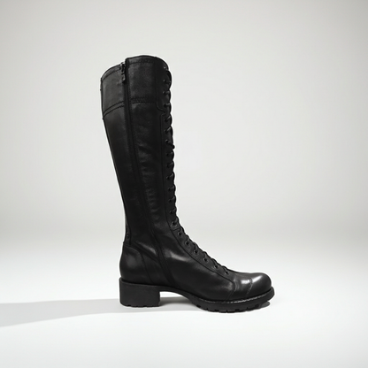 Stivali Anfibi Donna NeroGiardini A309541D Vera Pelle, Cerniera Zip, Lacci, Nero, 38 EU