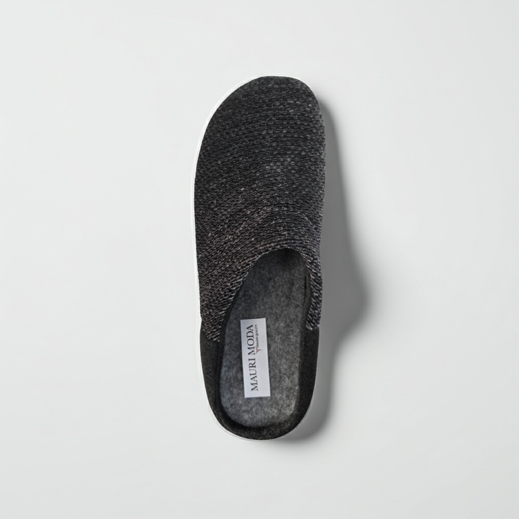 Pantofole Ciabatte Uomo in Velour Melange, Fodera e Soletta in Lana, Grigio, Plantare Estrabile