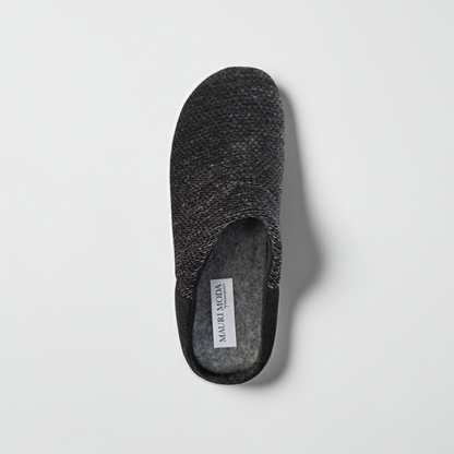 Pantofole Ciabatte Uomo in Velour Melange, Fodera e Soletta in Lana, Grigio, Plantare Estrabile