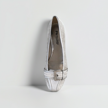 Décolleté basse NeroGiardini 00711 Tessuto Monogram Vera Pelle Argento, 36 EU