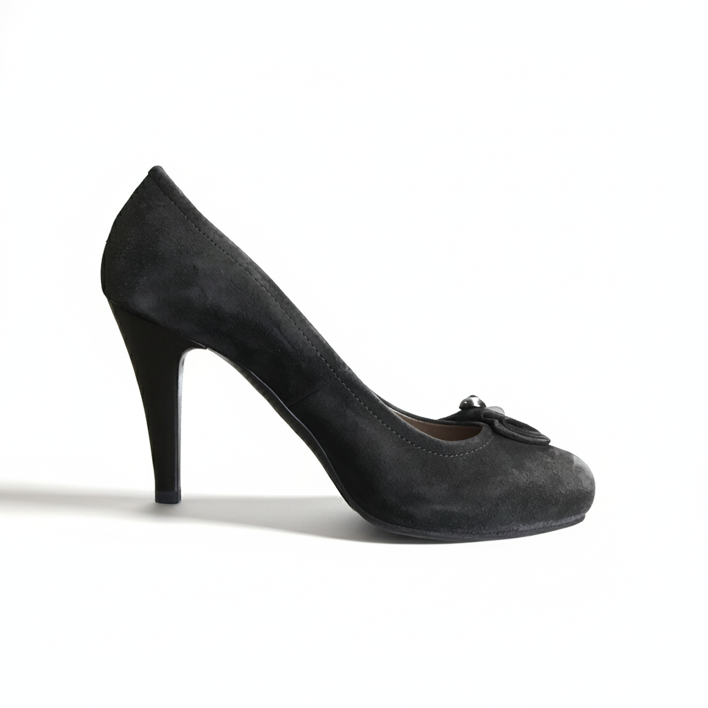 Décolleté Donna NeroGiardini A106904DE - Scarpe Vera Pelle Scamosciata, Tacco 9 cm con Plateau Interno, con Fiocco e Applicazioni, Grigio Scuro Antracite