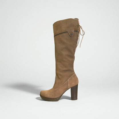 Stivali Donna NeroGiardini A005205D Vera Pelle Scamosciata, Beige Cammello, Tacco alto