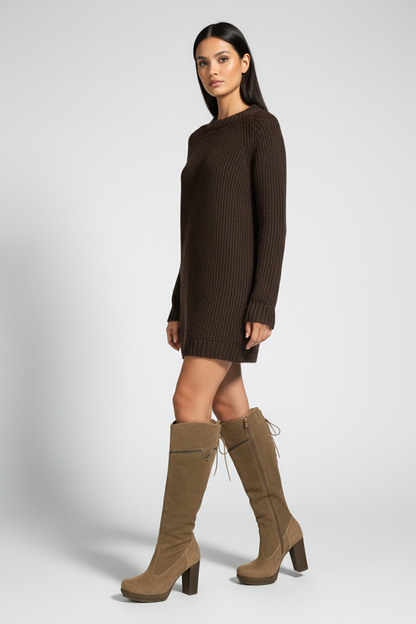 Stivali Donna NeroGiardini A005205D Vera Pelle Scamosciata, Beige Cammello, Tacco alto