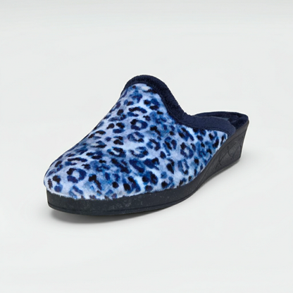 Cinzia Soft, IEA83019, Ciabatte Pantofole Azzurro Blu Velour Animalier Leopardato, Comfort