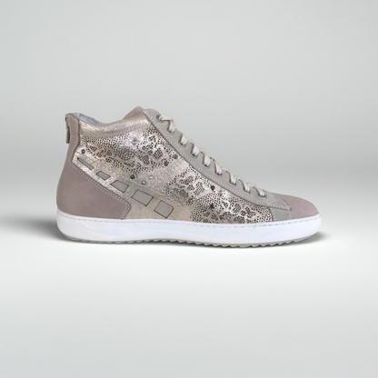 Sneakers Donna NeroGiardini Vera Pelle Sabbia Platino Lacci e zip - 40 EU