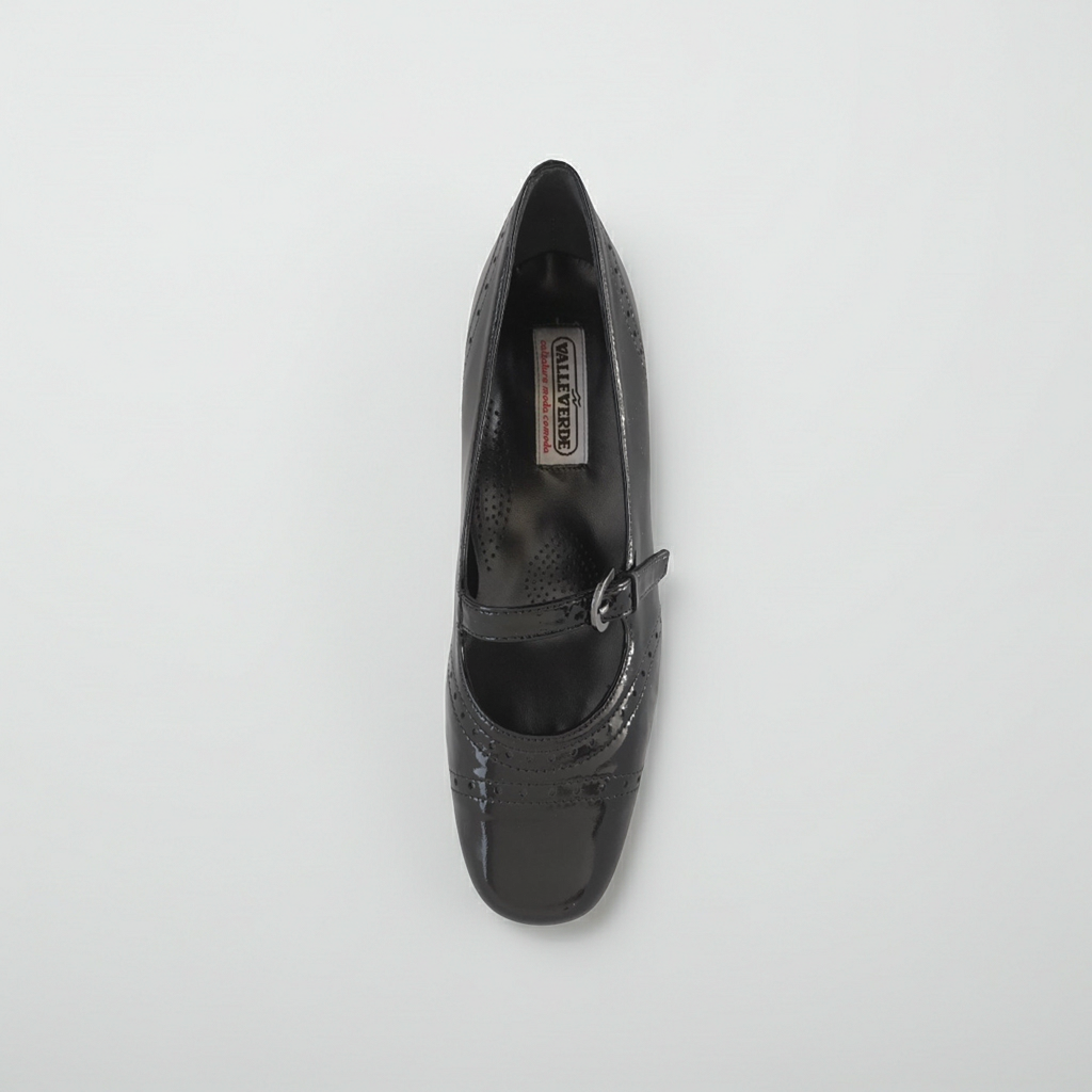 Décolleté con cinturino Donna, Valleverde, Moda Comoda, tacco 4 cm, Vera Pelle in Vernice, Nero