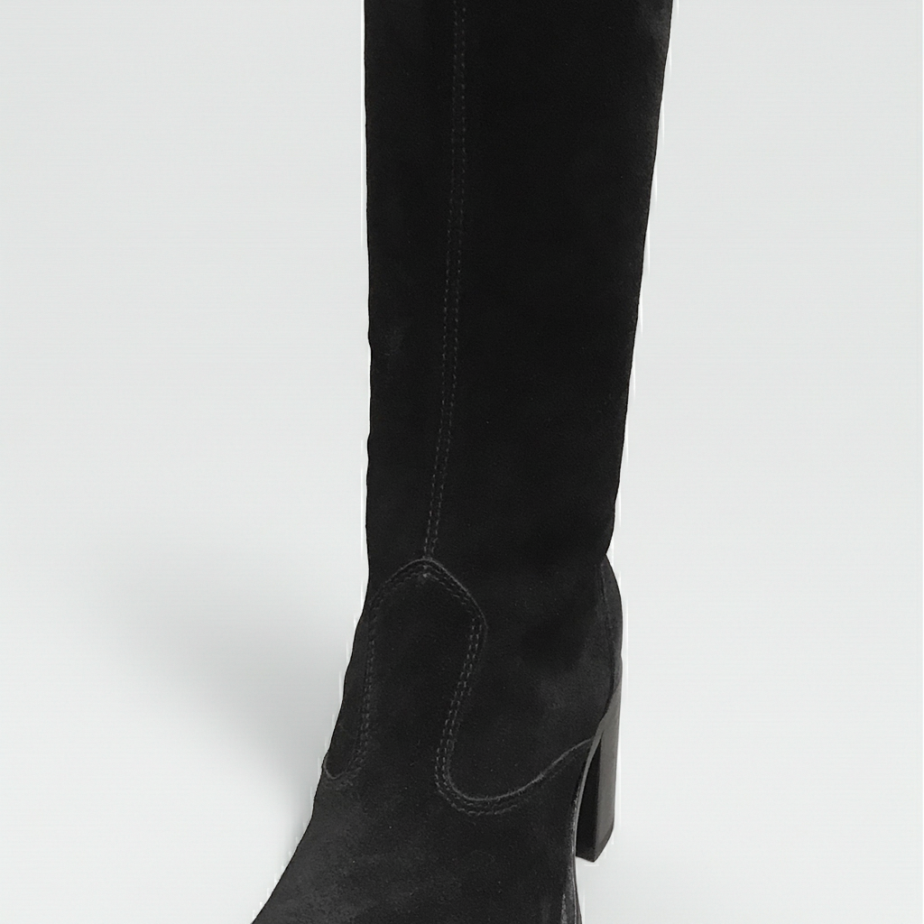 Stivali con tacco a blocco NeroGiardini A005431D Vera Pelle Scamosciata, Cerniera Zip - Colore Nero