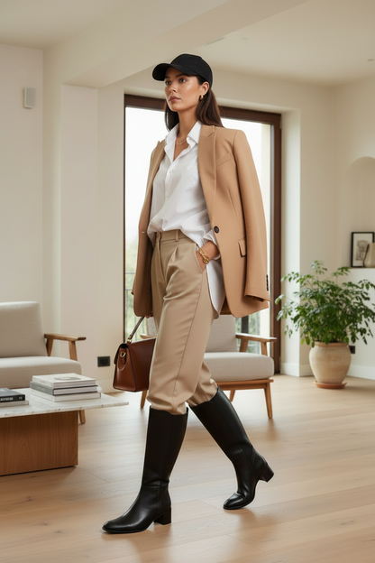 Stivali Donna Ok Calzature 1200 Vera Pelle Nappa Nera con Elastici, Zip e Tacco a Blocco – Numero 40