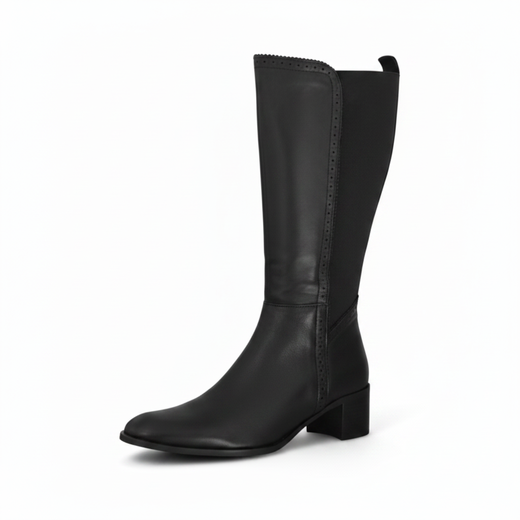 Stivali Donna Ok Calzature 1200 Vera Pelle Nappa Nera con Elastici, Zip e Tacco a Blocco – Numero 40