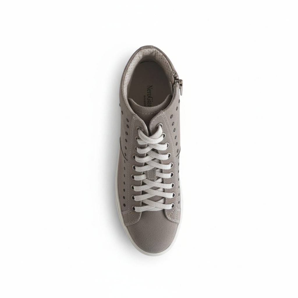 Sneakers Donna NeroGiardini P410110D Vera Pelle Tortora Laminato oro Lacci e Zip - 38 EU