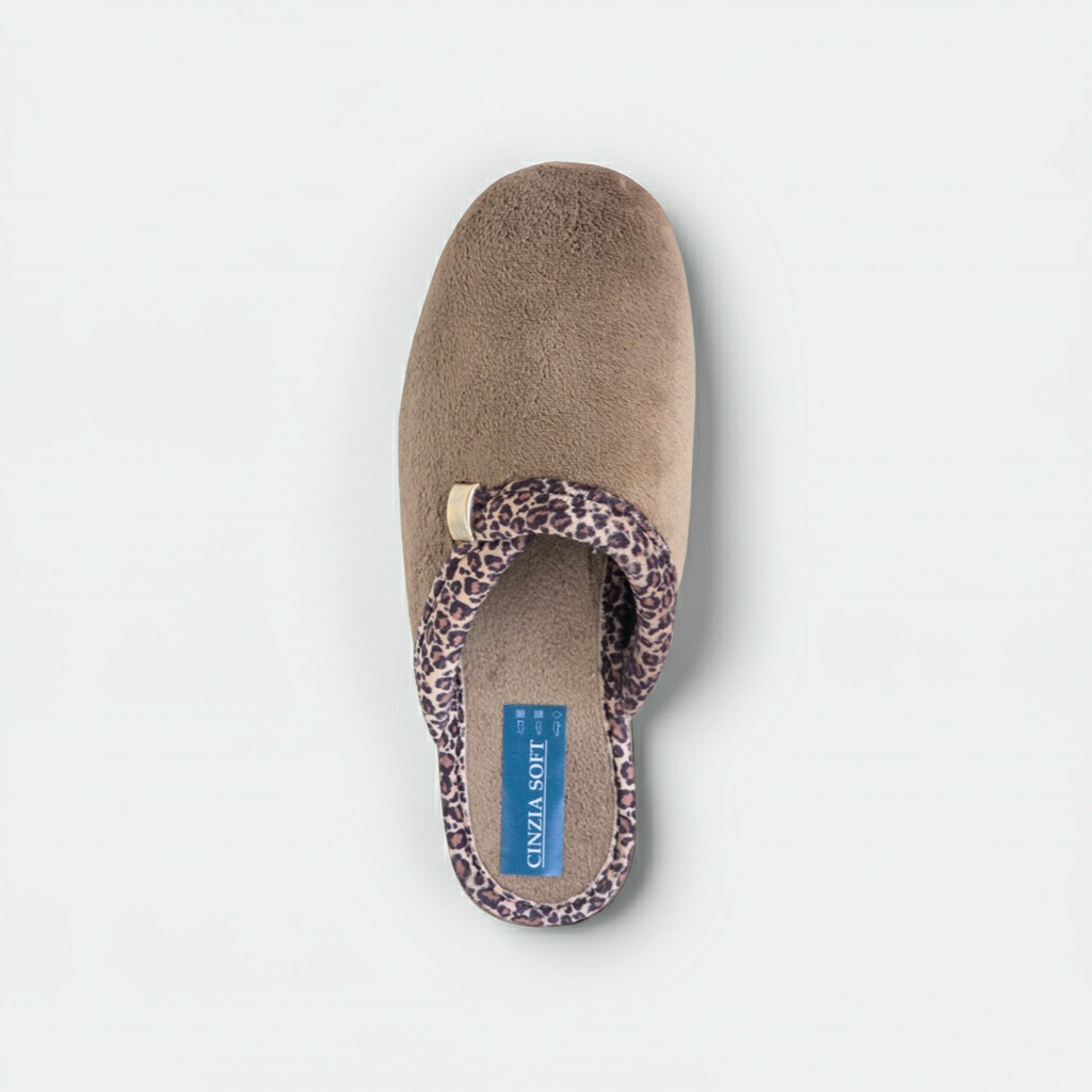 Cinzia Soft, IEA3506, Ciabatte Pantofole Donna in Velour Beige con Bordo Leopardato, Comfort
