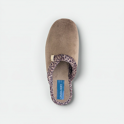 Cinzia Soft, IEA3506, Ciabatte Pantofole Donna in Velour Beige con Bordo Leopardato, Comfort