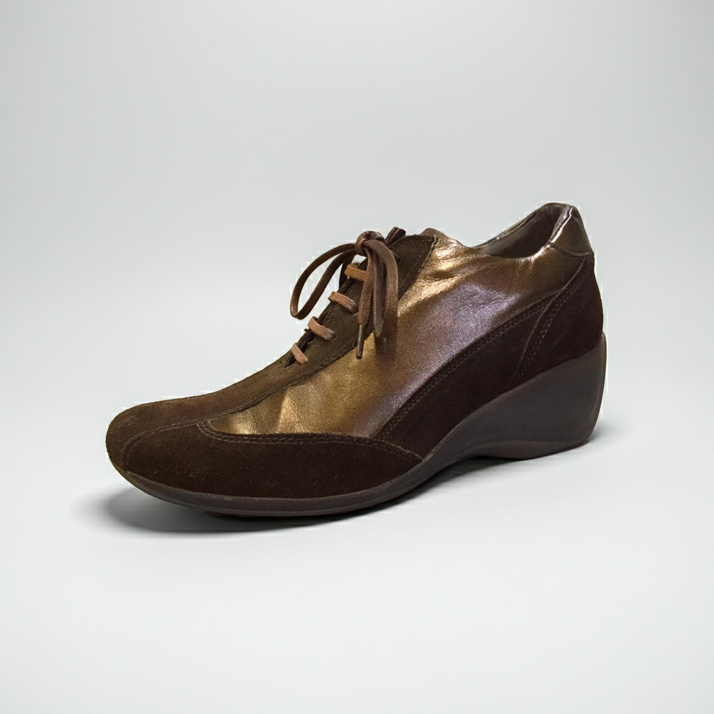 Scarpa stringata con Zeppa Donna Freemood 28857111 in Vera Pelle e Pelle Scamosciata, Colore Marrone Testa di Moro e Ruggine, Lacci
