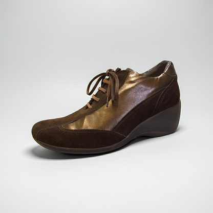 Scarpa stringata con Zeppa Donna Freemood 28857111 in Vera Pelle e Pelle Scamosciata, Colore Marrone Testa di Moro e Ruggine, Lacci