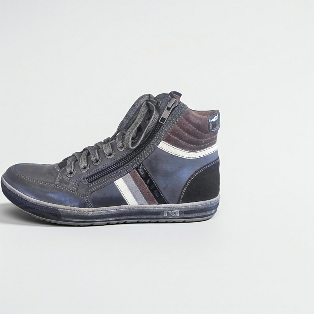Sneaker alla caviglia NeroGiardini A106480D con Lacci e Zip Laterale, Vera Pelle Antracite