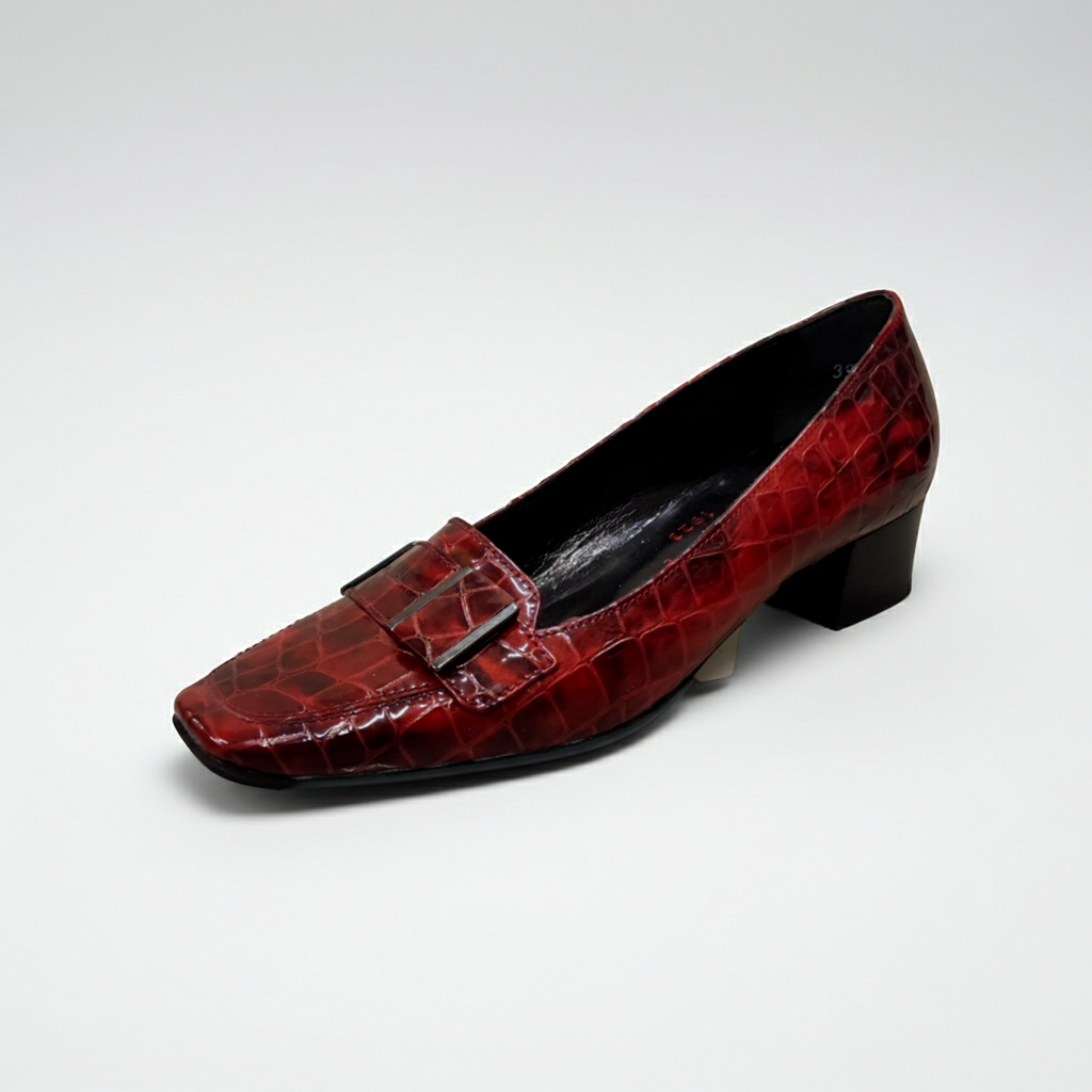Mocassini Donna ELATA 58570 - Colore Rosso, Tacco 3 cm, Fondo Gomma, Vera Pelle, Vernice Cocco, Ideali per Natale