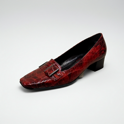 Mocassini Donna ELATA 58570 - Colore Rosso, Tacco 3 cm, Fondo Gomma, Vera Pelle, Vernice Cocco, Ideali per Natale