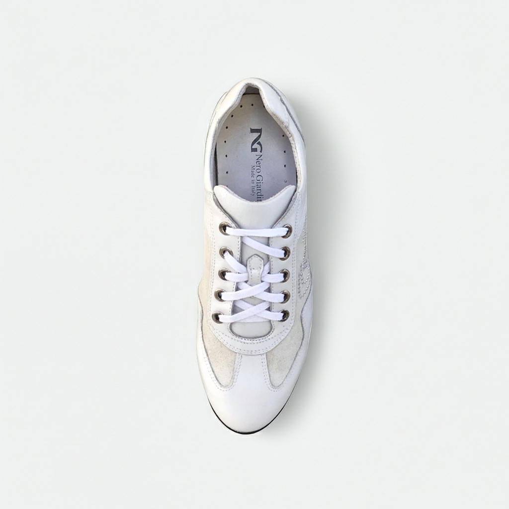 Sneakers Donna NeroGiardini P308452D Vera Pelle Bianco con fondo specchiato