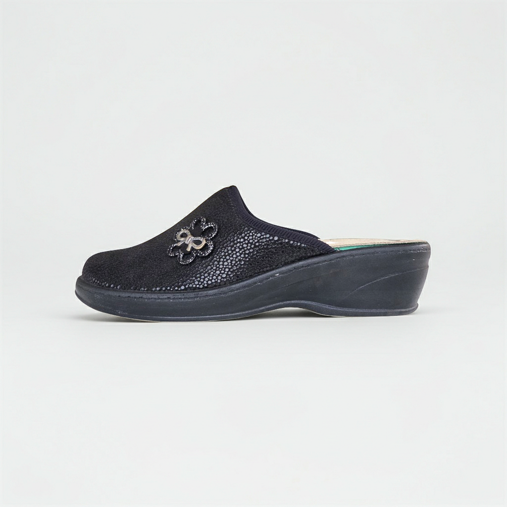 Fly Flot 35959 Ciabatte Pantofole Donna, Ciabatte Chiuse con Plantare Estraibile in Vera Pelle, Nero