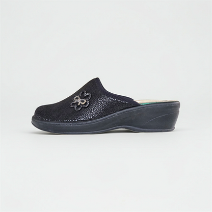 Fly Flot 35959 Ciabatte Pantofole Donna, Ciabatte Chiuse con Plantare Estraibile in Vera Pelle, Nero