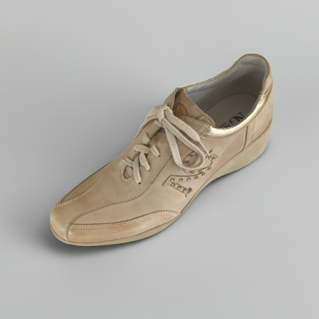 Sneakers donna NeroGiardini 00602 zeppa  beige sabbia laminato oro - 38 (EU)