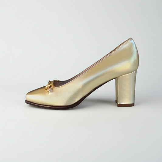 Décolleté Ok Calzature 04004 Vera Pelle Platino con morsetto oro