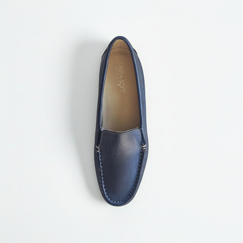 Mocassini con zeppa Donna Cinzia Soft 002NP Vera Pelle Blu Perlato