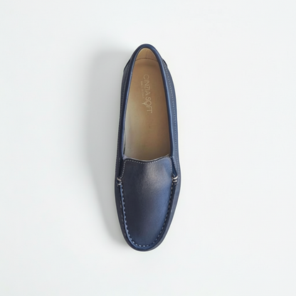 Mocassini con zeppa Donna Cinzia Soft 002NP Vera Pelle Blu Perlato